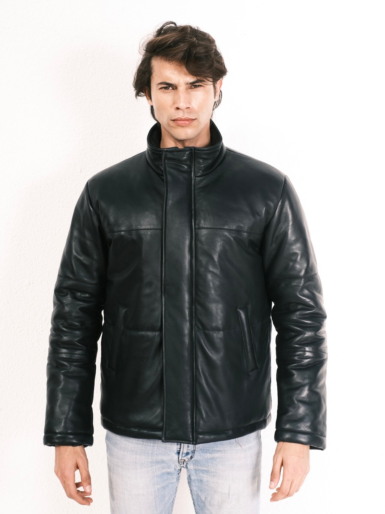 Leather puffer jacket 