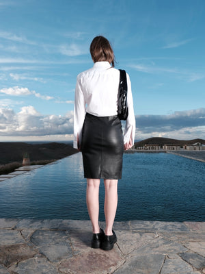 Stretch leather pencil skirt
