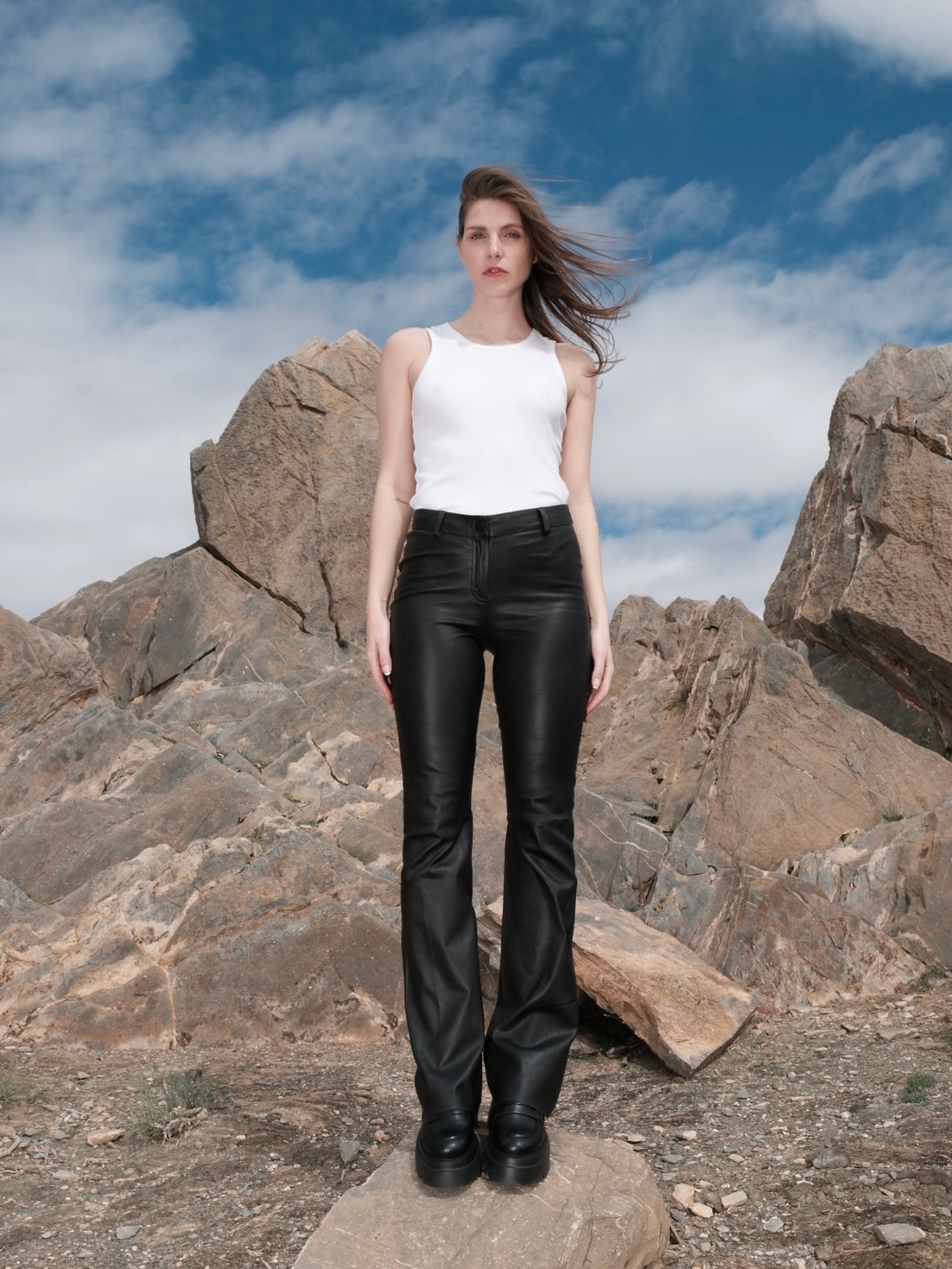 Bootcut stretch leather pants