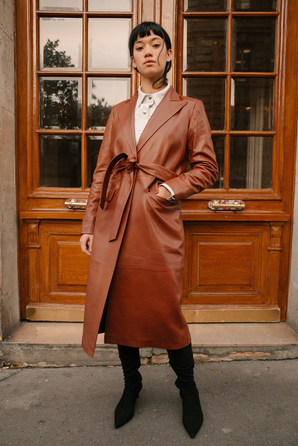 The long leather trench coat