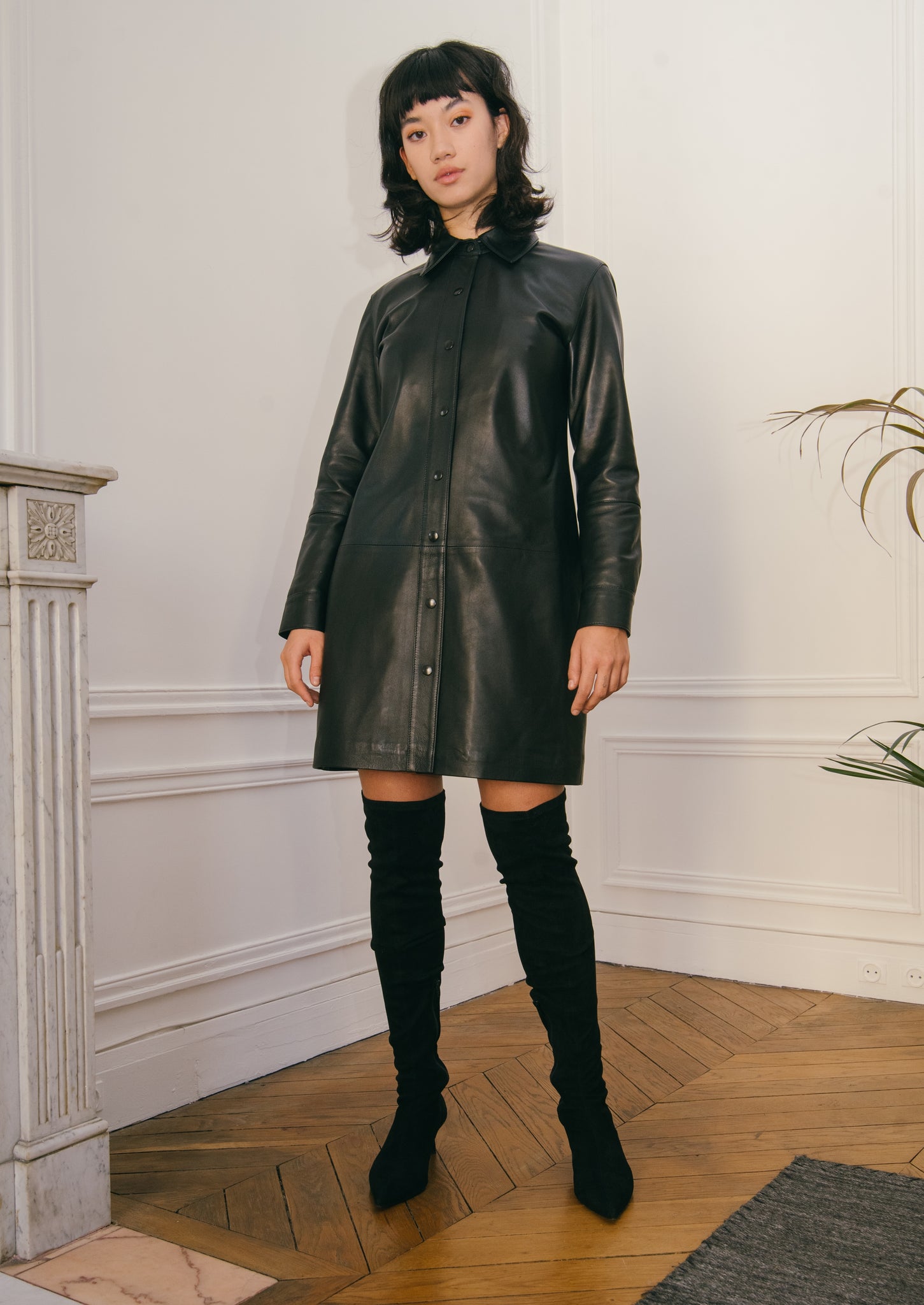 The leather shirt dress