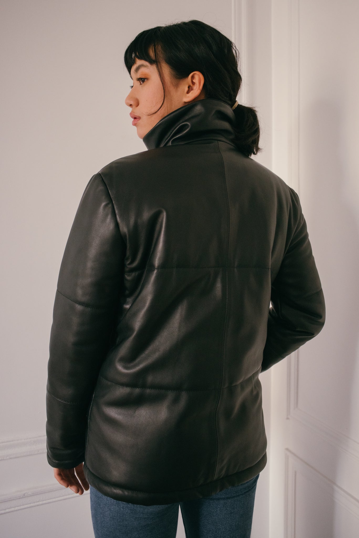 The leather puffer jacket