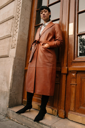 The long leather trench coat