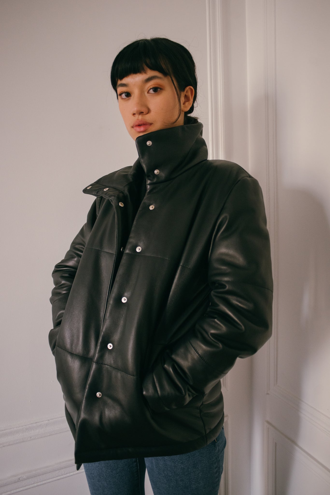 The leather puffer jacket