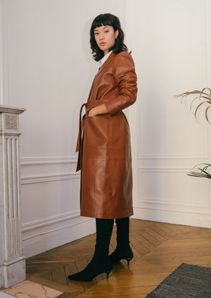 The long leather trench coat